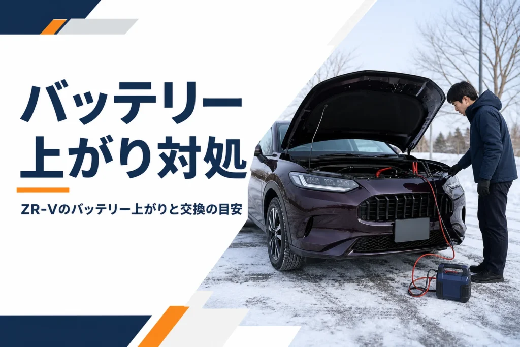 ボンネットを開けたSUVとブースターケーブル