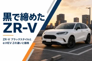 黒いハニカムグリルと黒いホイールを付けた白いミドルサイズSUV