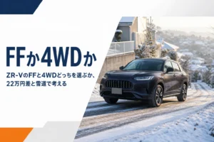 雪の残る坂道を上るミドルサイズSUV