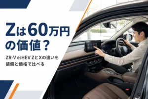 本革シートと大型ナビ画面が見えるミドルサイズSUVの運転席