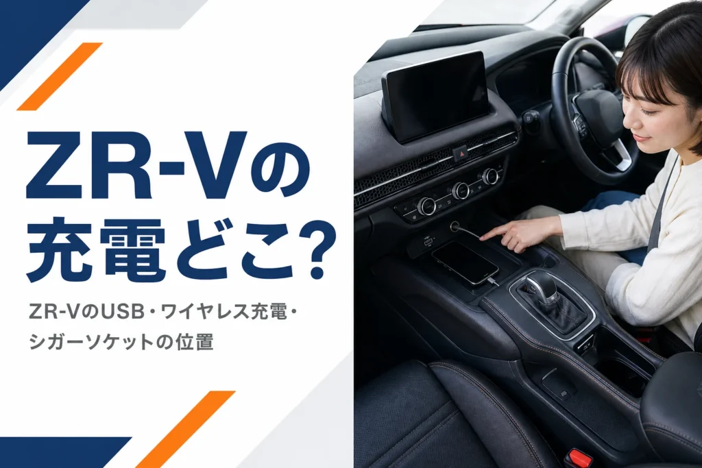 SUVのセンターコンソールでスマホを充電している様子
