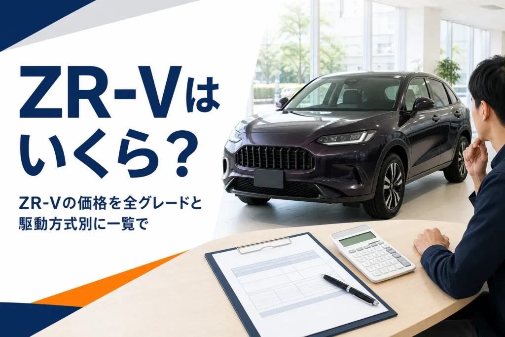 ショールームのSUVと見積書のイメージ