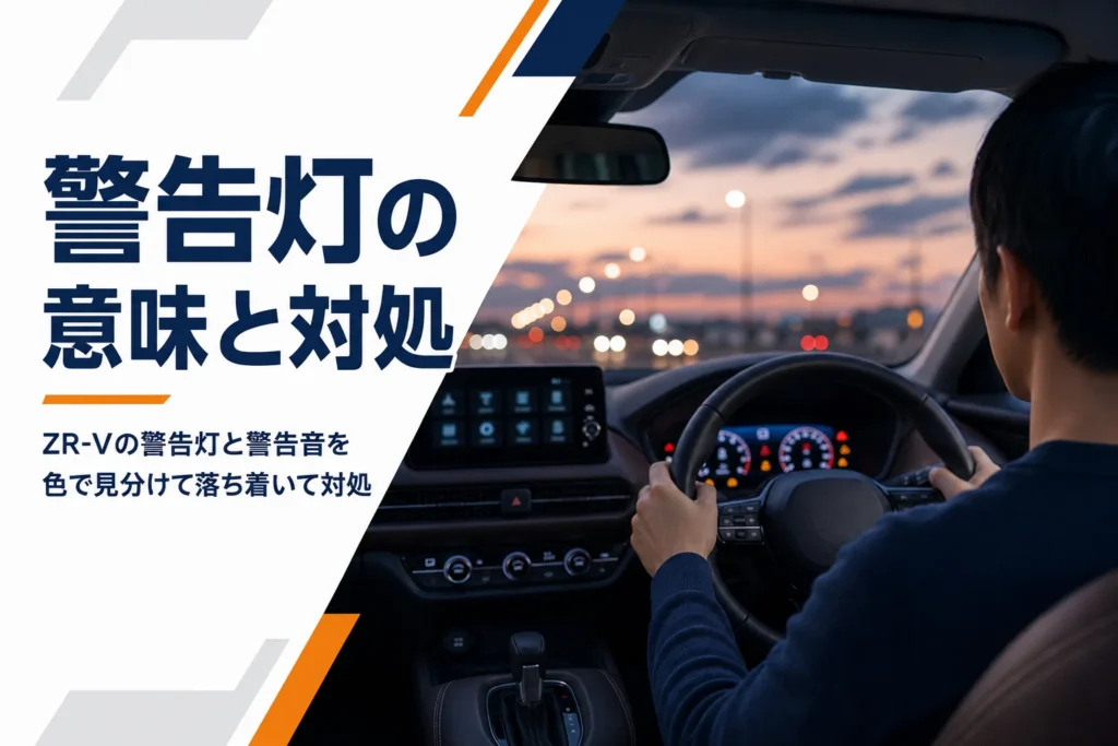 夕方の車内で光る液晶メーターとハンドル