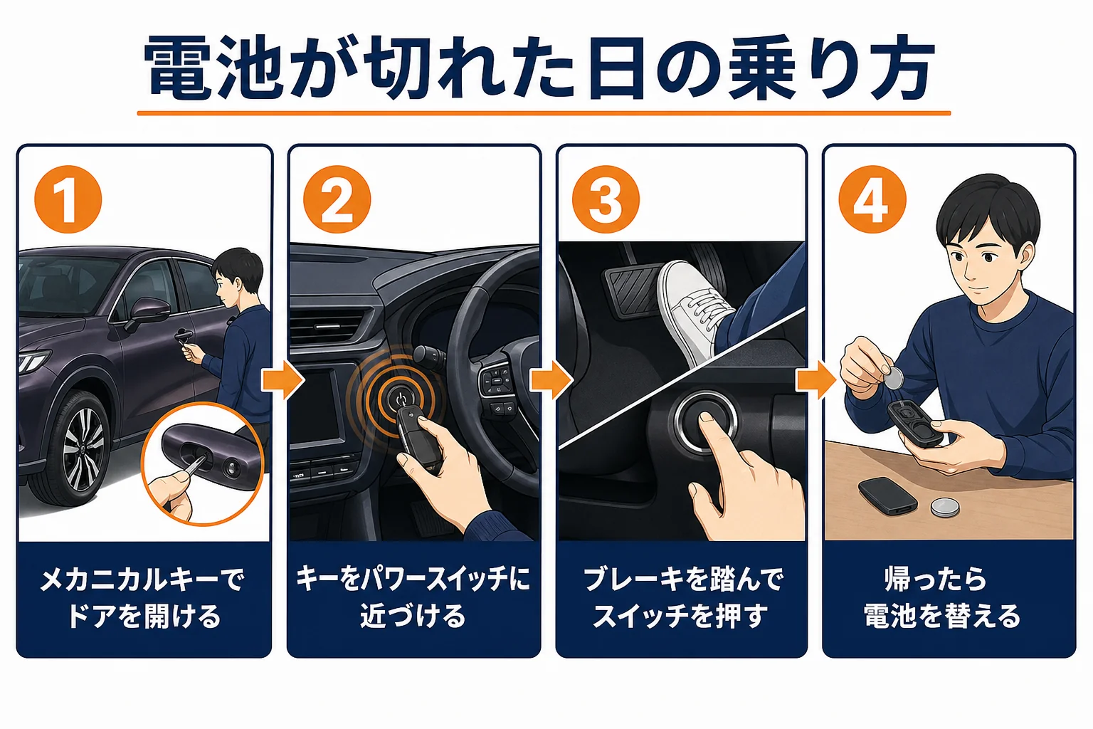スマートキーの電池が切れた時の乗り方の図解