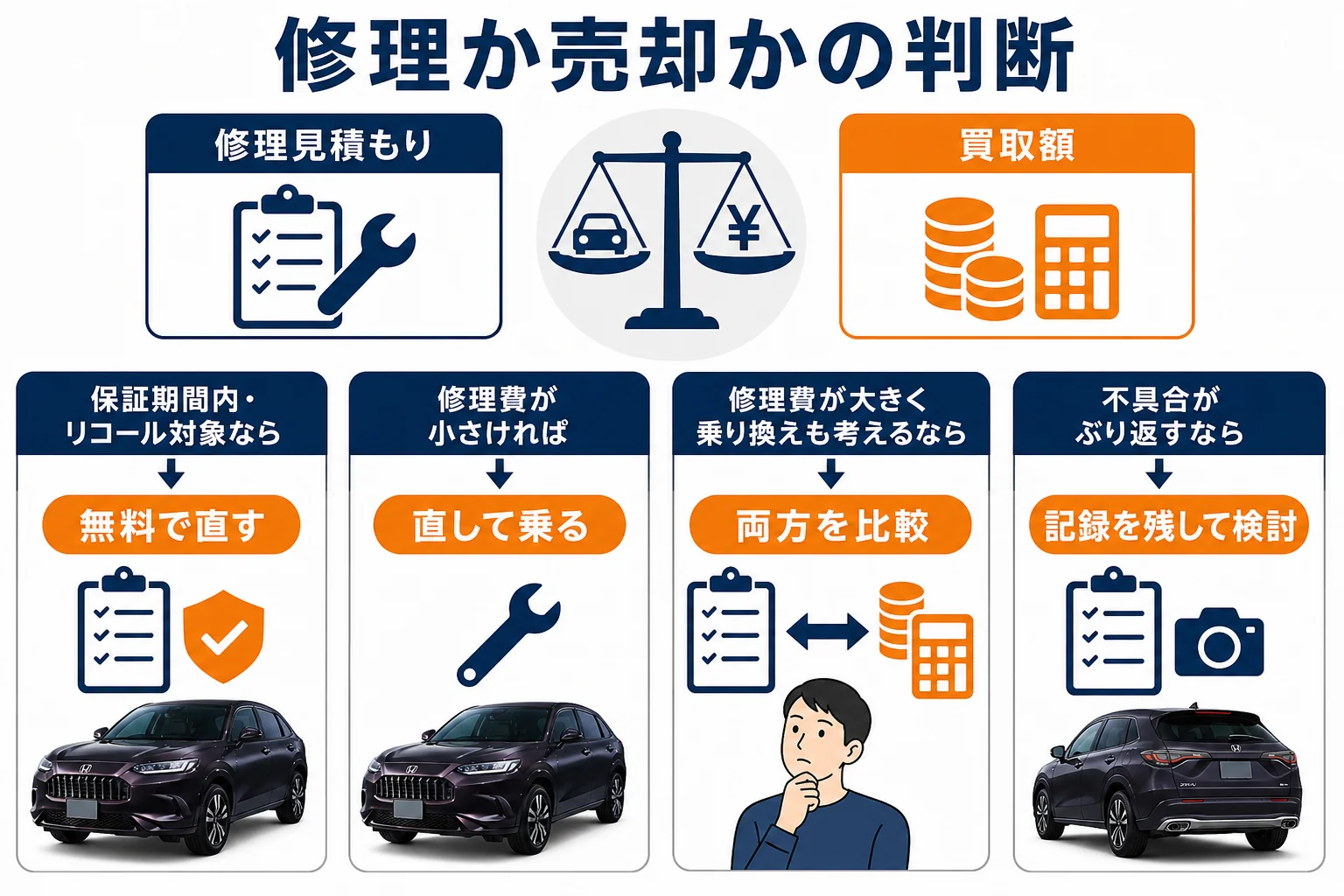 ZR-Vを修理するか売却するかの判断の流れを示した図解