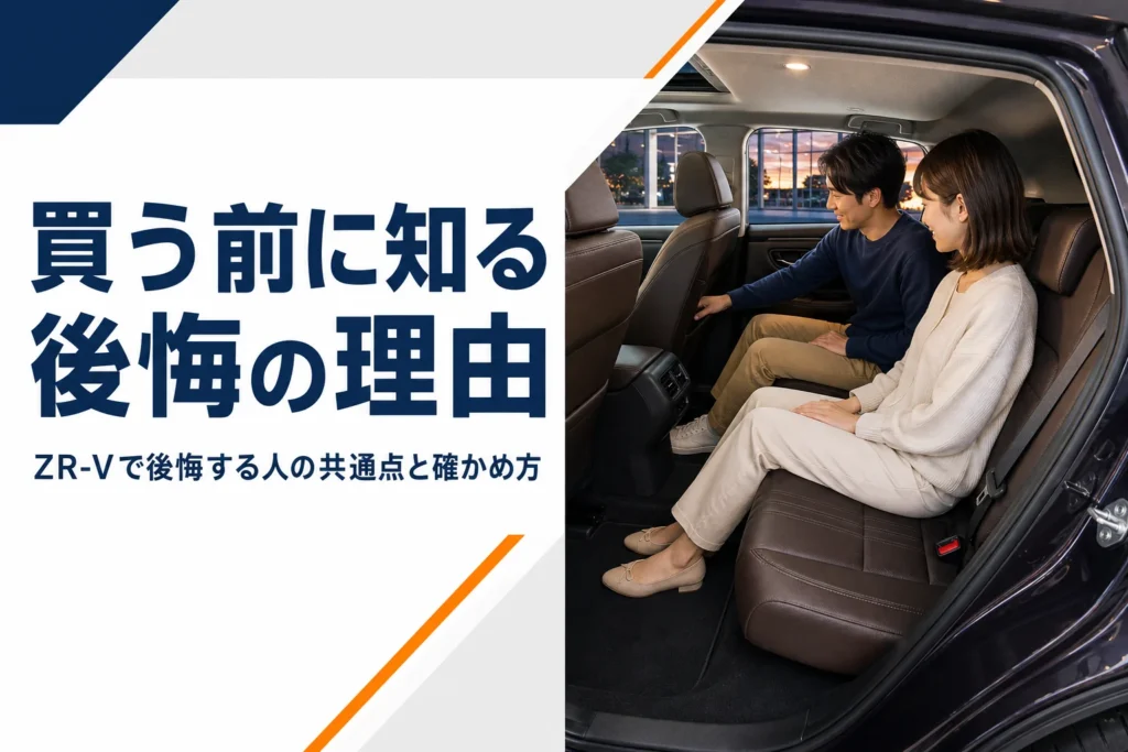 ショールームでSUVの後部座席の広さを確かめる夫婦