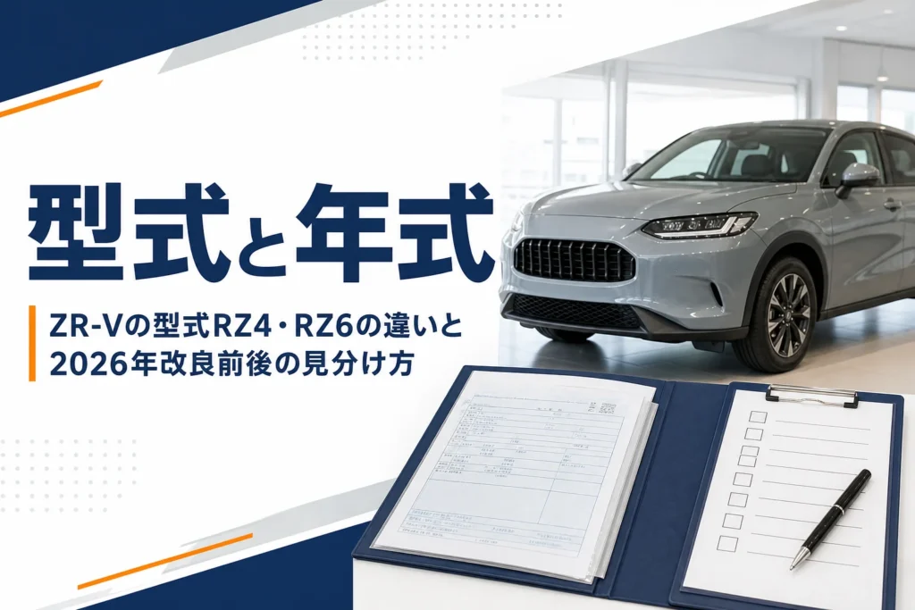 中古車展示場のミドルサイズSUVと車検証のファイル
