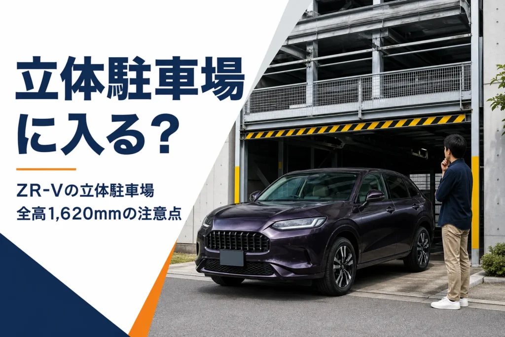 機械式駐車場の入口の前に止まったSUV