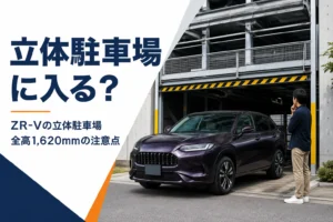 機械式駐車場の入口の前に止まったSUV