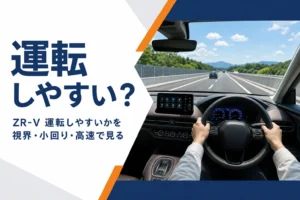 ミドルサイズSUVの運転席から見た高速道路の景色