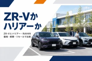 屋外駐車場に並ぶ3台のミドルサイズSUV