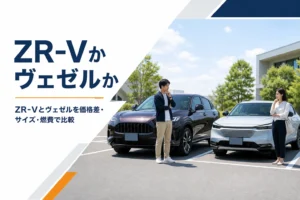 大きさの違う2台のSUVが並んで停まる駐車場