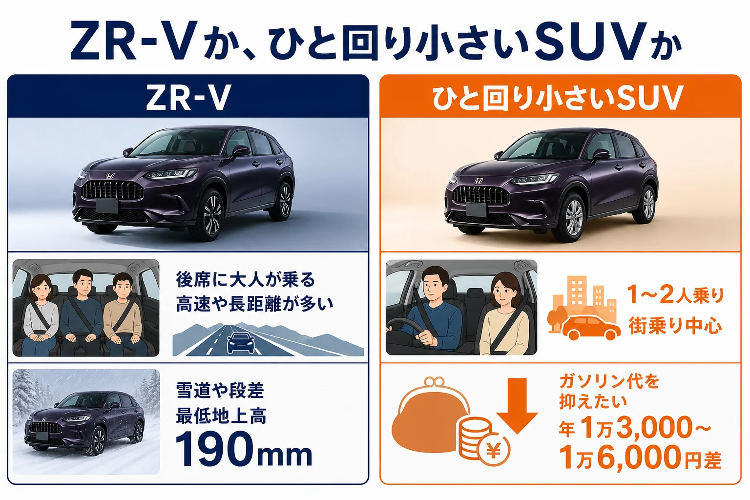 ZR-Vとひと回り小さいSUVのどちらが合うかを示した図