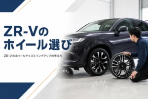 SUVのアルミホイールと交換用ホイールが並んだイメージ